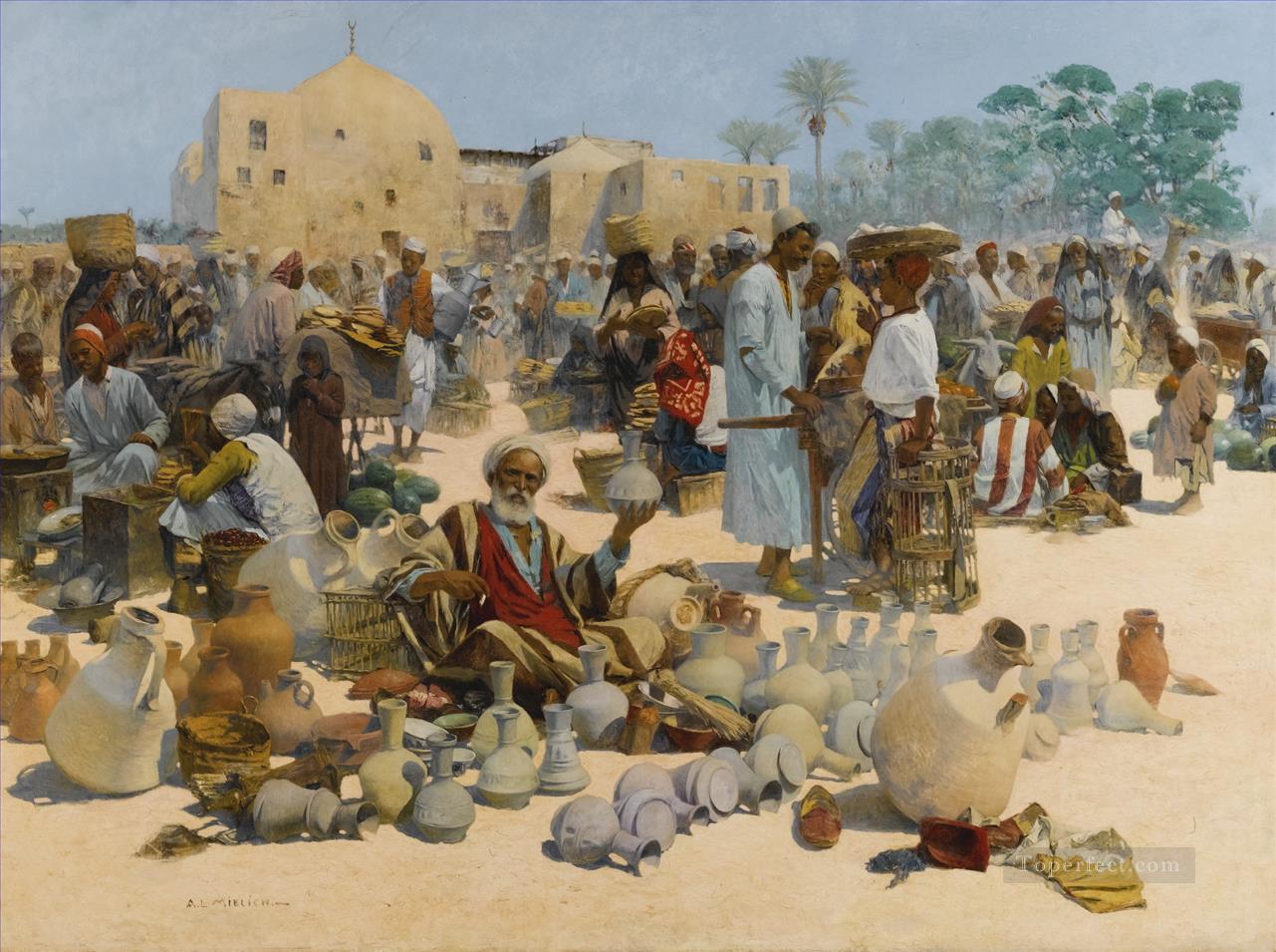 EL VENDEDOR DE CERÁMICA Alphons Leopold Mielich Escenas orientalistas Pintura al óleo